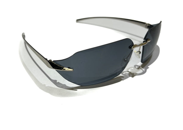 SILVER FRAME WITH BLACK LENSES UNISEX SUNGLASSES - wave